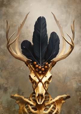 Skeleton with Antlers and Feathers