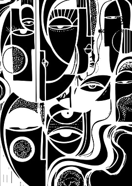 Abstract Black and White Faces