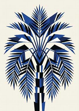 Geometric Blue Palm Tree Illustration
