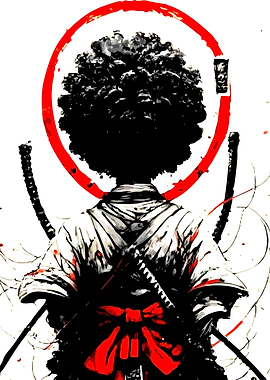 Samurai with Afro and Red Circle