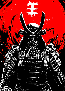 Samurai Warrior with Red Sun Background