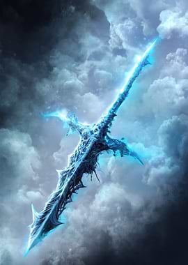 Ethereal Ice Sword in Stormy Sky