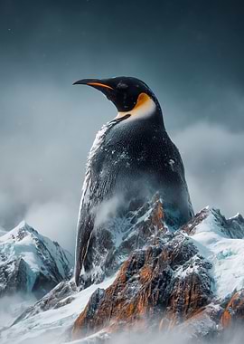 Giant Penguin on Snowy Mountains