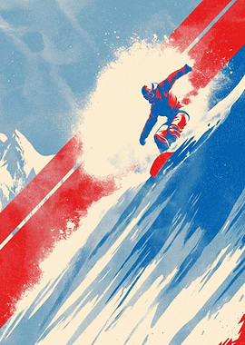 Snowboarder carving down a mountain