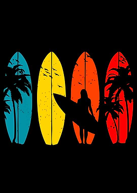 Retro Surfer Girls and Palm Trees