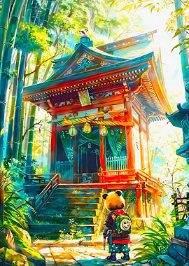 Panda Warrior at Japanese Shrine