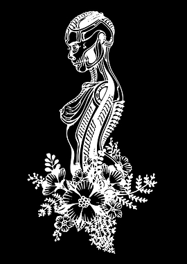 Cyborg Woman with Flowers