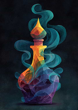 Mystical Potion Bottle with Swirling Smoke