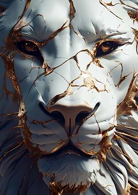 Cracked White Lion with Gold Inlays