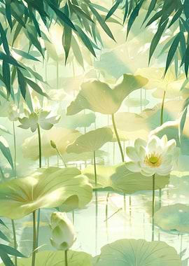 Serene Lotus Pond with Dragonflies