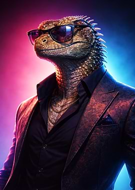 Dapper Lizard in Sunglasses and Suit