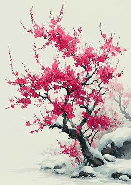 Cherry Blossoms in Snow