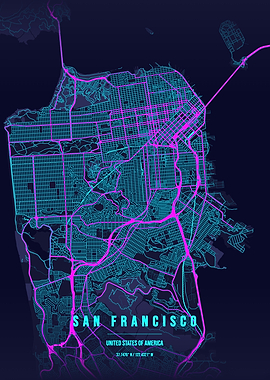 Neon San Francisco City Map