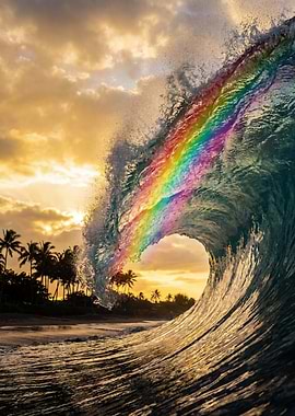 Rainbow Wave at Sunset
