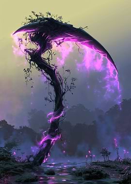 Enchanted Scythe in Misty Forest