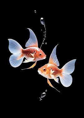 Two Goldfish Swimming with Bubbles