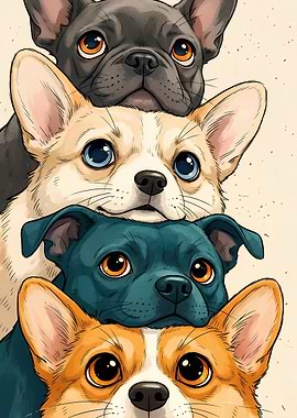 Stack of Adorable Cute Dogs