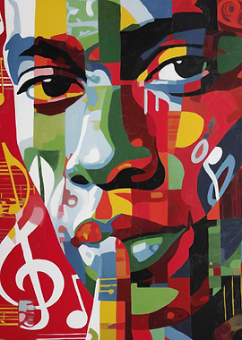 Abstract Portrait with Musical Notes