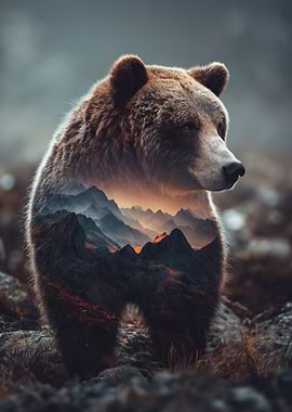 Double Exposure Bear and Mountains
