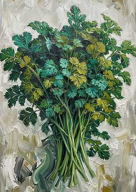 Oil Painting of Fresh Parsley Bunch