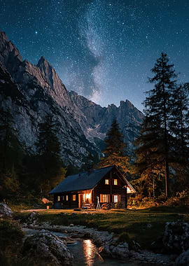 Cozy cabin under the Milky Way