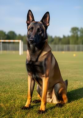 Belgian Malinois Dog Sitting on Grass