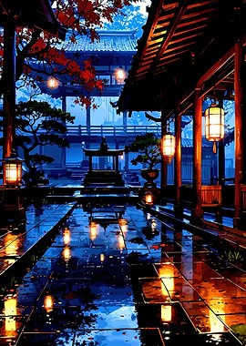 Japanese Garden at Night