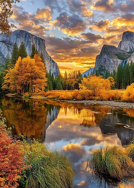 Yosemite Valley at Sunset in Autumn