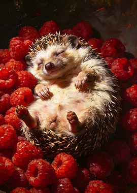 Sleeping Hedgehog in Raspberries