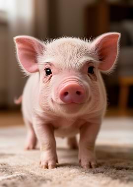 Adorable Piglet Standing on Carpet