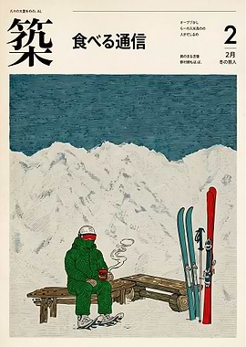 Skier Enjoying Coffee in Snowy Mountains