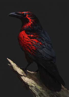 Fiery Raven Perched on a Branch