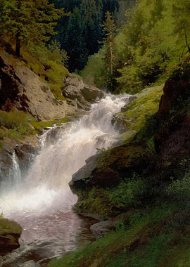 Majestic Waterfall in a Lush Forest