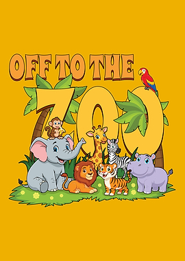 Cute Zoo Animals with 'Off to the Zoo' Text