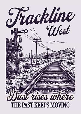 Trackline West Vintage Train Poster, Railroad Engraving Print, Western Railway Landscape Art