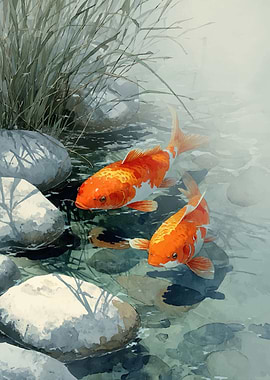 Koi fish swimming in clear water