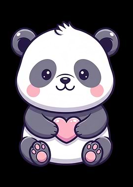 Cute Panda Holding a Pink Heart