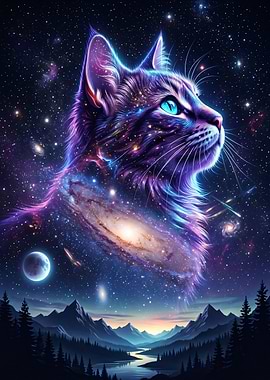 Cosmic Cat Galaxy Landscape