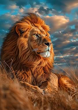 Majestic Lion in Golden Grass