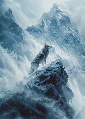 Wolf on a Snowy Mountain Peak