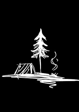 Camping scene with tent and campfire