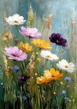 Impressionist Wildflower Field Painting