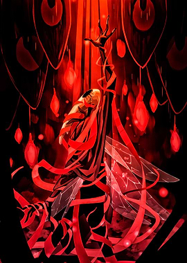 Dark Fantasy Figure with Red Ribbons