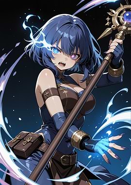 Anime Sorceress with Magical Staff