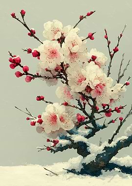 Winter Plum Blossoms in Snow