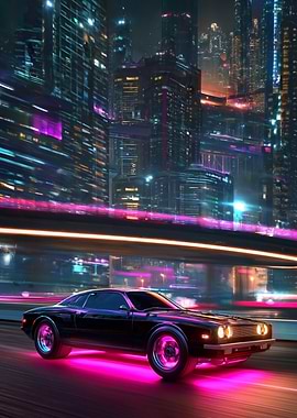 Cyberpunk Car in Neon City