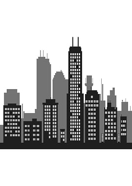 Monochromatic City Skyline Silhouette