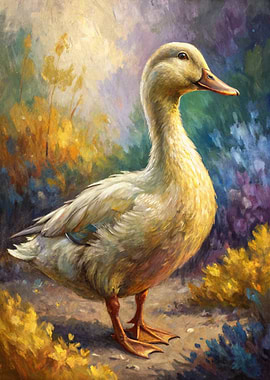Painting of a Yellow Duck in Nature
