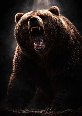 Aggressive Grizzly Bear Roaring