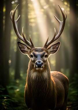 Majestic Deer in Sunlit Forest